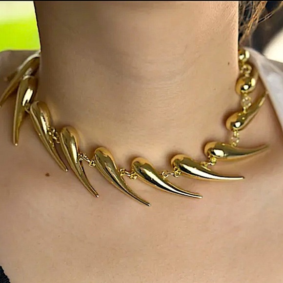 Stainless Steel Spiked Gold Choker Necklace Punk Retro - Picture 6 of 9